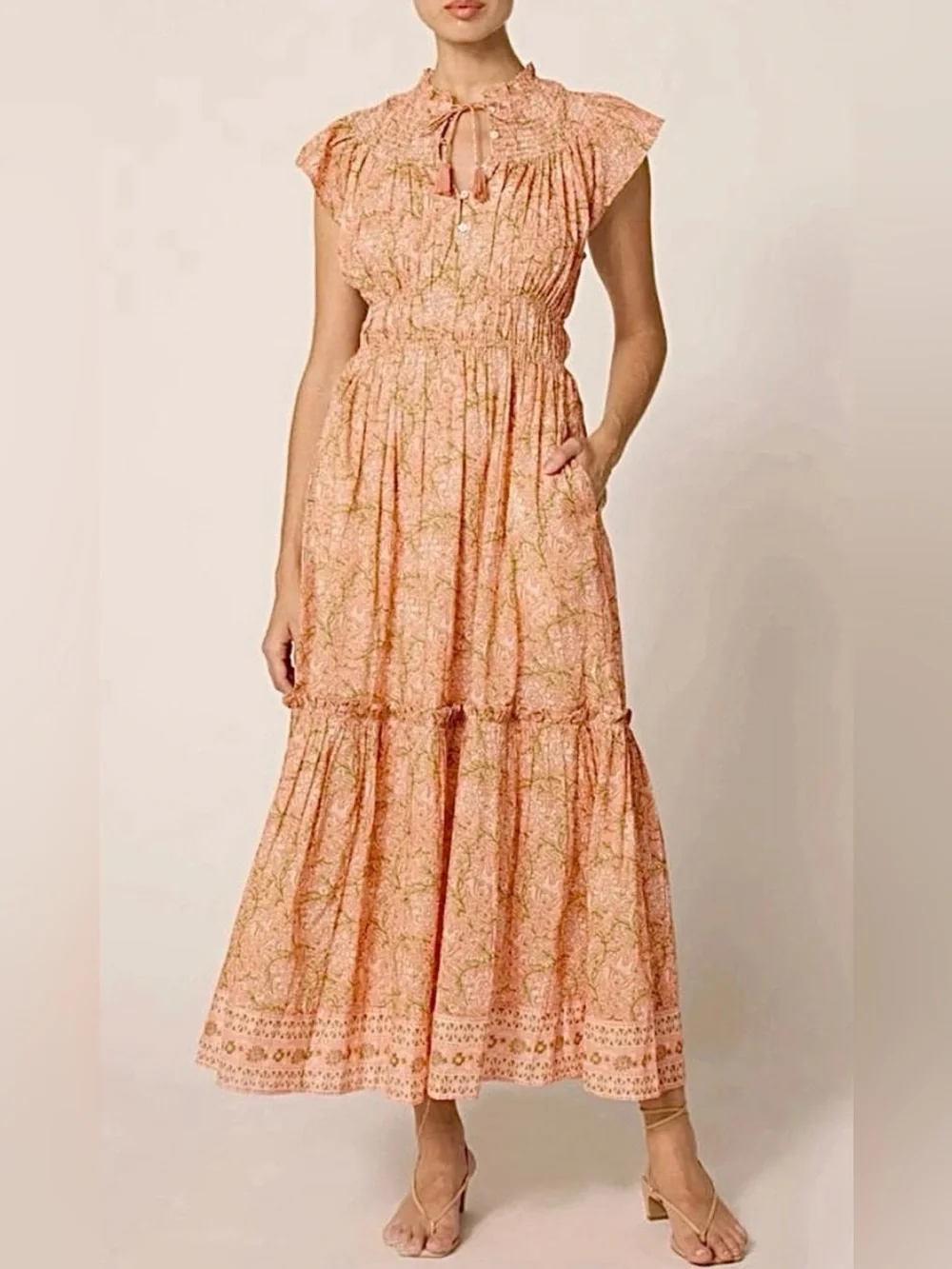 NWT CLEOBELLA Indira Ruffle Tiered Cotton Dress Blush Pink Small - Picture 6 of 7